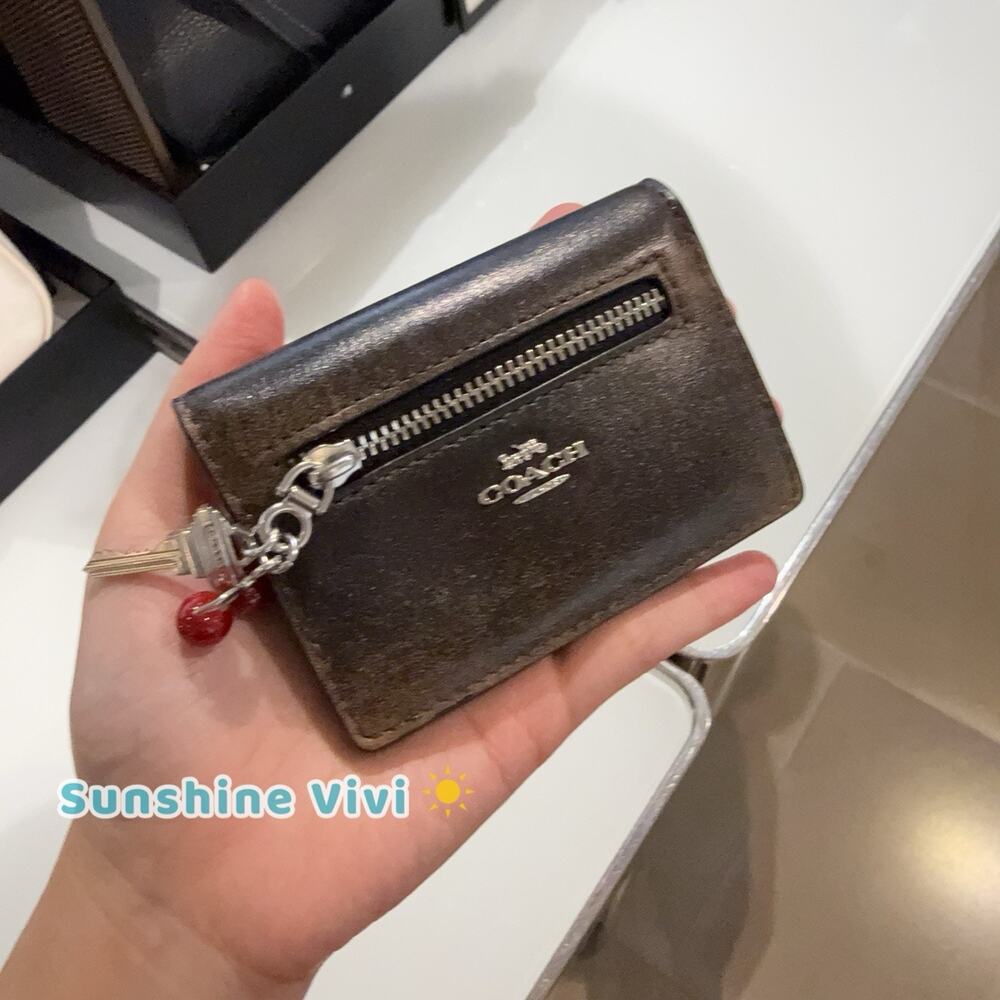 NWT Coach Card Case With Charms In Loved Leather cfa41 Silver/Black Brown